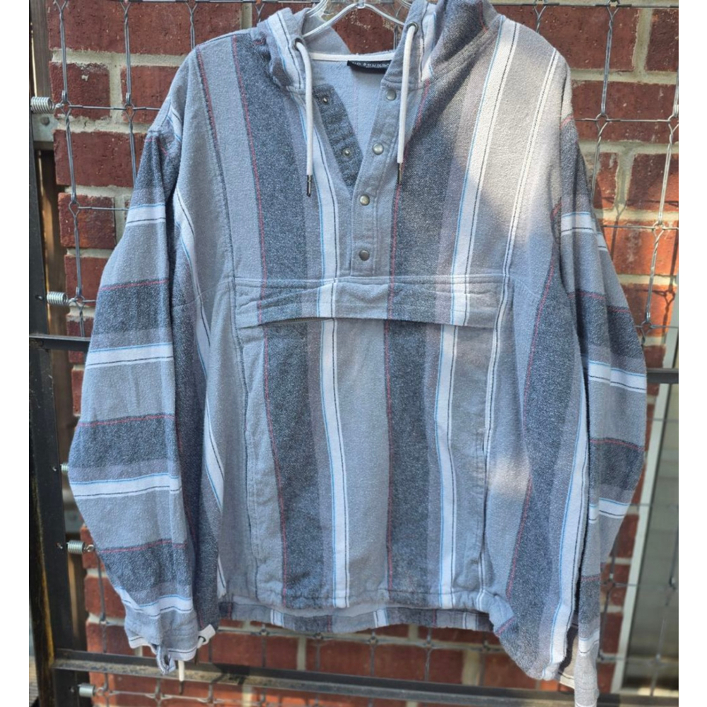 Men's No Boundaries White Gray Striped Pullover Hoodie XL